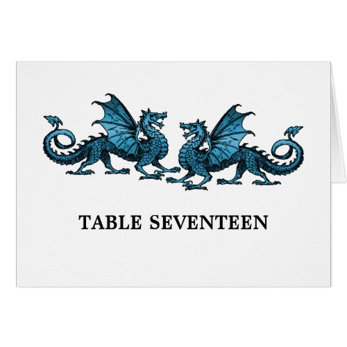 Blue Elegant Dragons Table Number Card