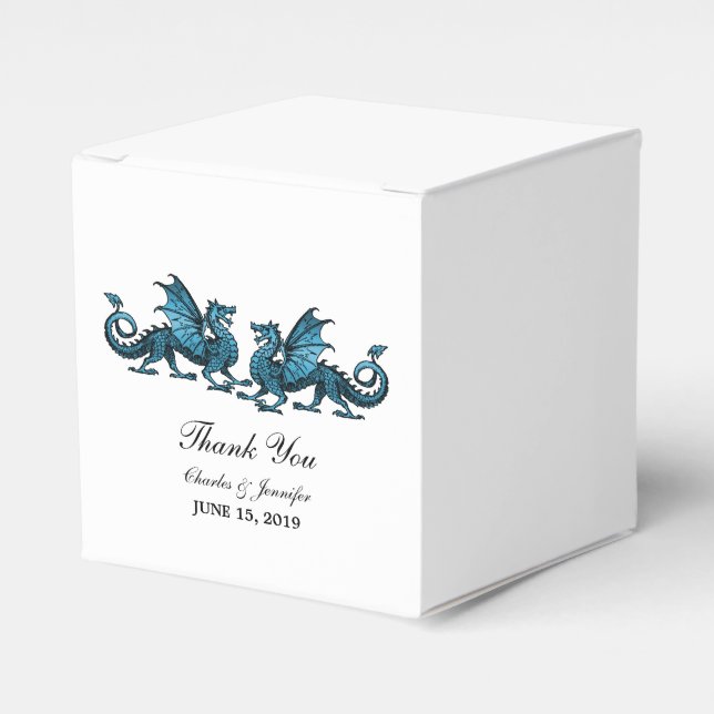 Blue Elegant Dragons Wedding Favor Boxes (Front Side)