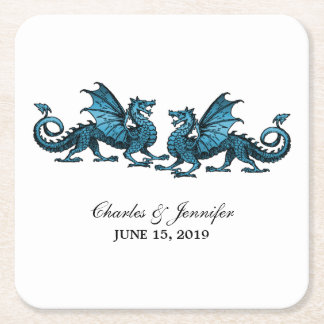 Blue Elegant Dragons Wedding Paper Coasters