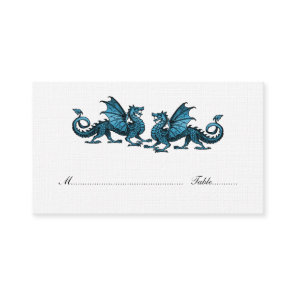Blue Elegant Dragons Wedding Place Card