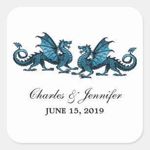 Blue Elegant Dragons Wedding Stickers