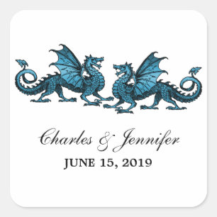 Blue Elegant Dragons Wedding Stickers