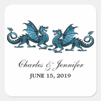 Blue Elegant Dragons Wedding Stickers