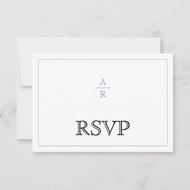 Blue elegant floral crest monogram QR code wedding RSVP Card (Front)