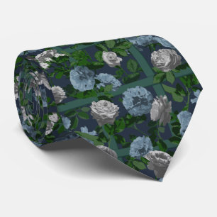 Blue Elegant Floral Roses   Neck Tie