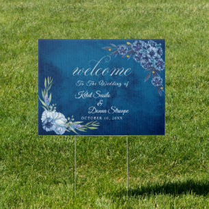 Blue Elegant floral summer wedding Welcome Sign