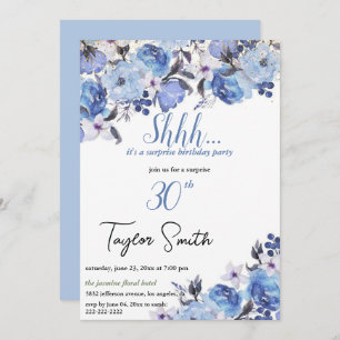 blue elegant Floral Surprise Party Invite