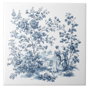 Blue Elegant Floral Toile Vintage Design Ceramic Tile