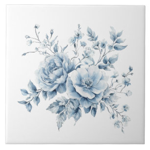 Blue Elegant Floral Vintage Design Ceramic Tile