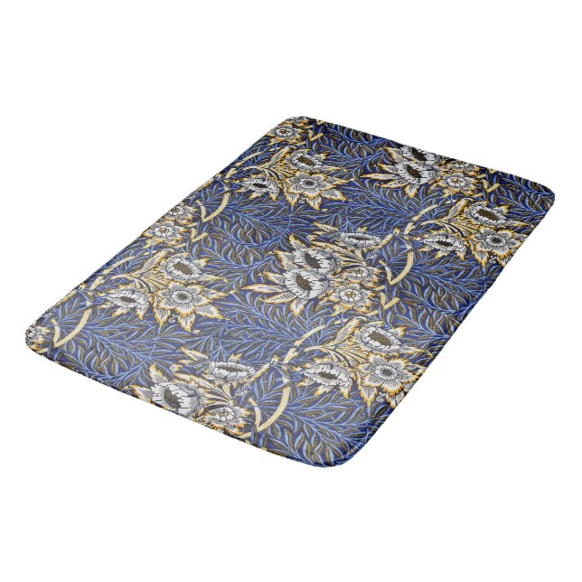 Blue Elegant Floral Vintage Pattern  Bath Mat (Angled)