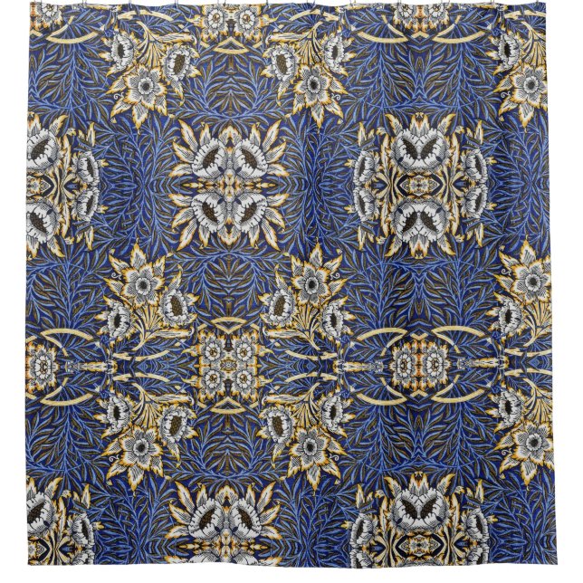 Blue Elegant Floral Vintage Pattern  Shower Curtain (Front)