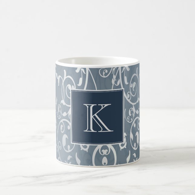 Blue Elegant Flourish Monogram Mug (Center)