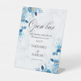Blue Elegant flower summer wedding Pedestal Sign