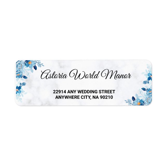 Blue Elegant flower summer wedding return address Label (Front)