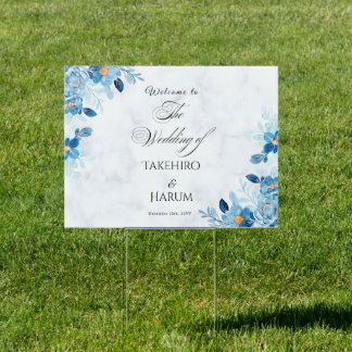 Blue Elegant flower summer wedding welcome Sign