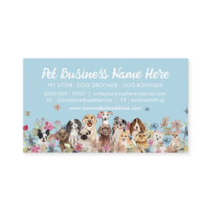 Blue Elegant Flowers Dog Groomer Pet Sitter Business Card