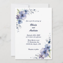 Blue Elegant Flowers: Wedding Invitation