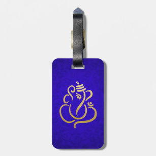 Blue Elegant Gold Ganesha Indian Damask Pattern Luggage Tag