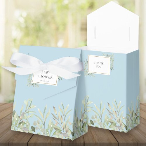 Blue Elegant Greenery Foliage Baby Shower Favor Boxes