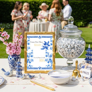 Blue Elegant Guess How Many Kisses sign Invitation