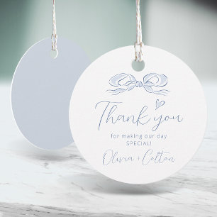 Blue Elegant Hand Drawn Bow Thank You Wedding Favor Tags