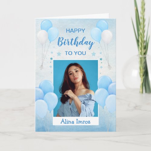 Blue Elegant Happy Birthday Folded Greeting Card