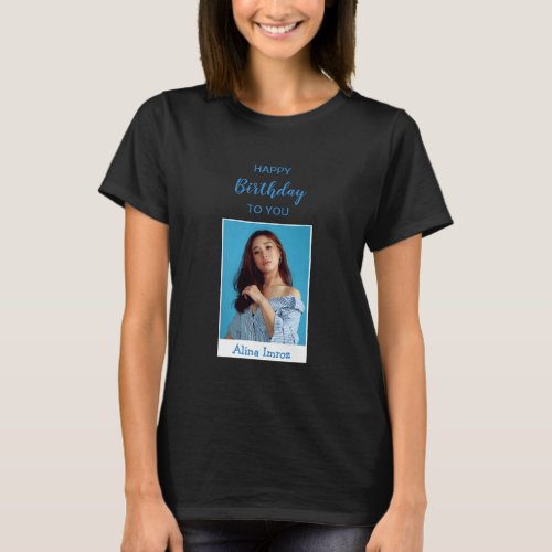 Blue Elegant Happy Birthday Photo T_Shirt