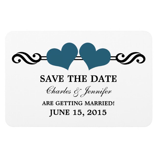 Blue Elegant Hearts Save the Date Magnet (Horizontal)