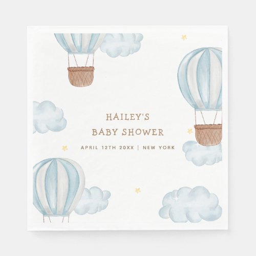 Blue Elegant Hot Air Balloon Cloud Boy Baby Shower Napkins