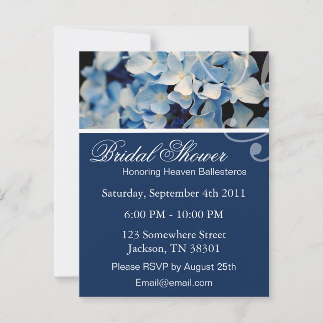 Blue Elegant Hydrangea Bridal Shower Invitations (Front)
