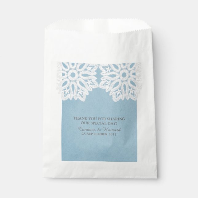 Blue Elegant Lace Favor Bags (Front)