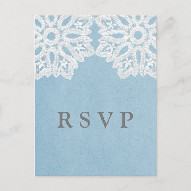 Blue Elegant Lace RSVP Postcard (Front)