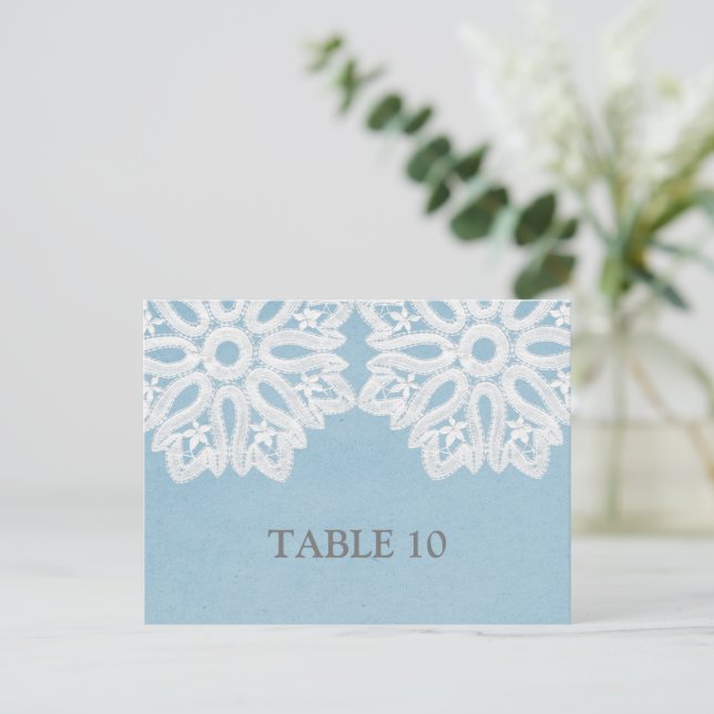 Blue Elegant Lace Table Number Postcard (Standing Front)