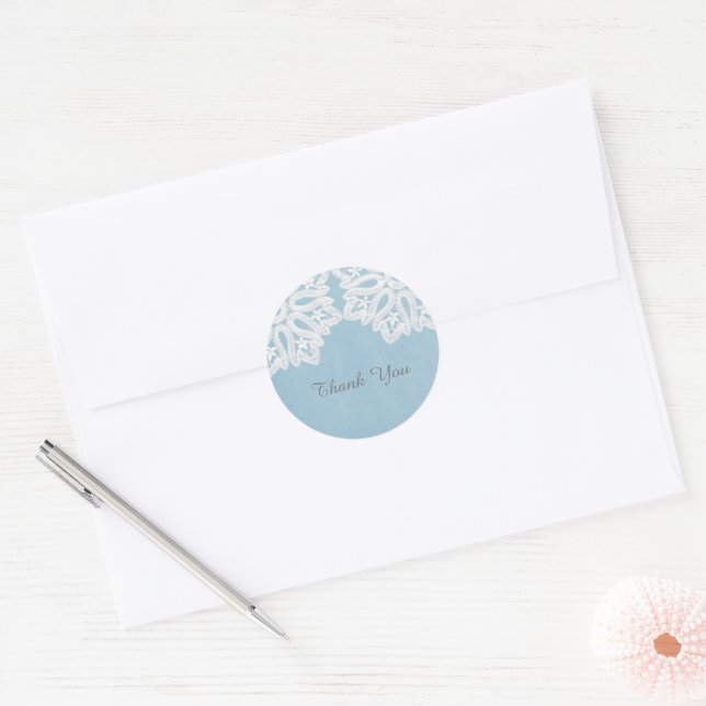 Blue Elegant Lace Thank You Stickers (Envelope)