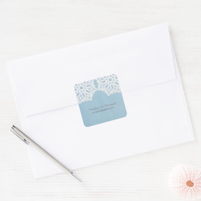 Blue Elegant Lace Wedding Stickers (Envelope)