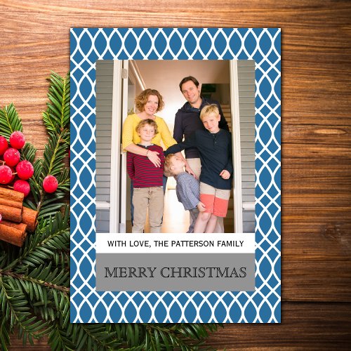 Blue Elegant Lattice Holiday Photo Flat Card