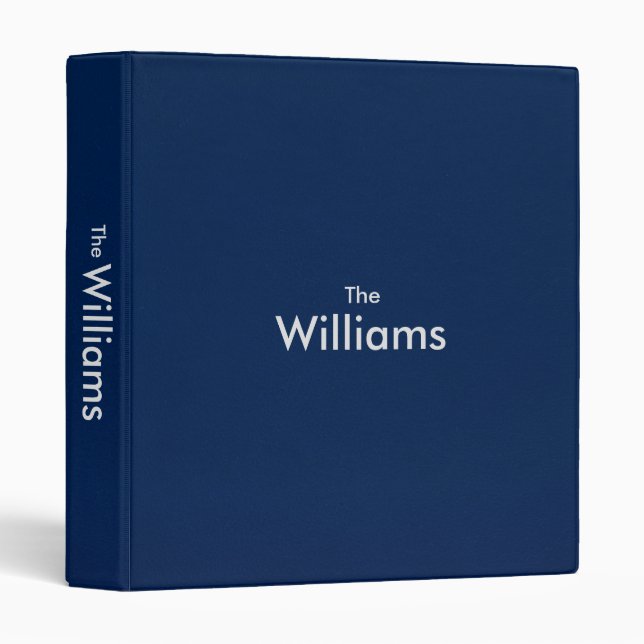 Blue Elegant Leather Simple Family Name Custom 3 Ring Binder (Front/Spine)