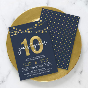 Blue Elegant Lights 10th Wedding Anniversary Invitation