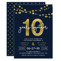 Blue Elegant Lights 10th Wedding Anniversary Invitation