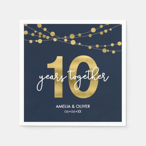 Blue Elegant Lights 10th Wedding Anniversary Party Napkins