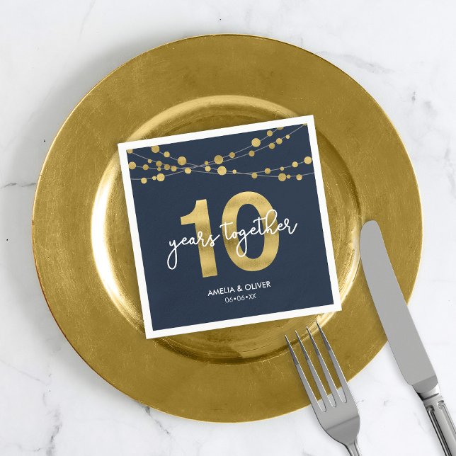 Blue Elegant Lights 10th Wedding Anniversary Party Napkins (Creator Uploaded)