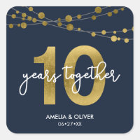 Blue Elegant Lights 10th Wedding Anniversary Square Sticker