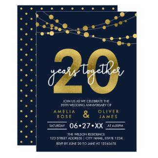 Blue Elegant Lights 20th Wedding Anniversary Invitation