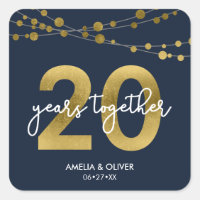 Blue Elegant Lights 20th Wedding Anniversary Square Sticker