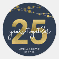 Blue Elegant Lights 25th Wedding Anniversary Classic Round Sticker