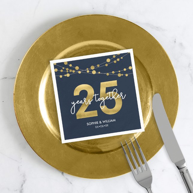 Blue Elegant Lights 25th Wedding Anniversary Party Napkins (Creator Uploaded)