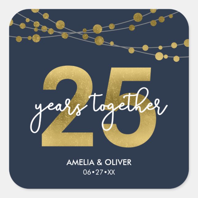Blue Elegant Lights 25th Wedding Anniversary Square Sticker (Front)