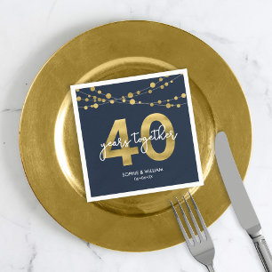Blue Elegant Lights 40th Wedding Anniversary Party Napkins