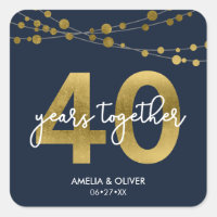 Blue Elegant Lights 40th Wedding Anniversary Square Sticker