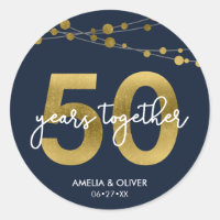 Blue Elegant Lights 50th Wedding Anniversary Classic Round Sticker